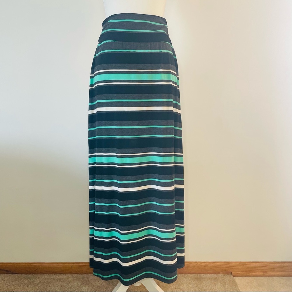 Maxi Skirt Stripes Teal Black Gray White Merona Women’s Small Vacation Resort